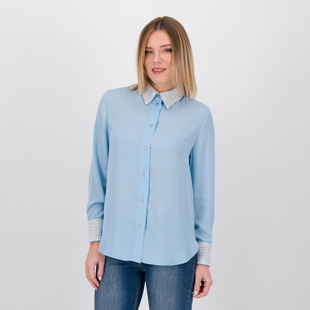 QVC Mood Atelier Camicia in doppia georgette con dettagli tweed