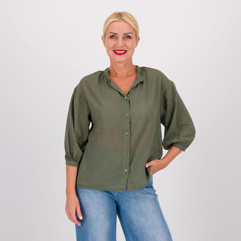 QVC Mood Atelier Camicia in garza di cotone collo guru