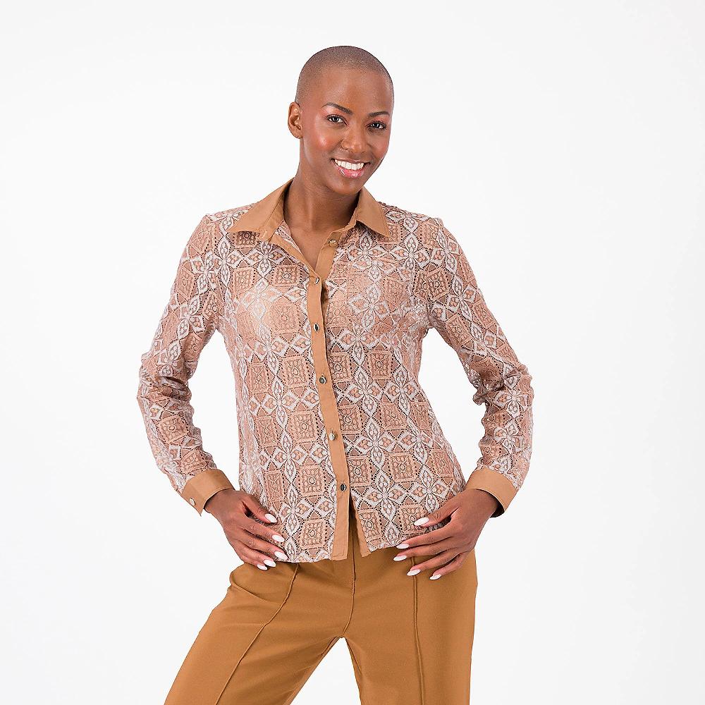QVC Mood Atelier Camicia in pizzo con dettagli in popeline