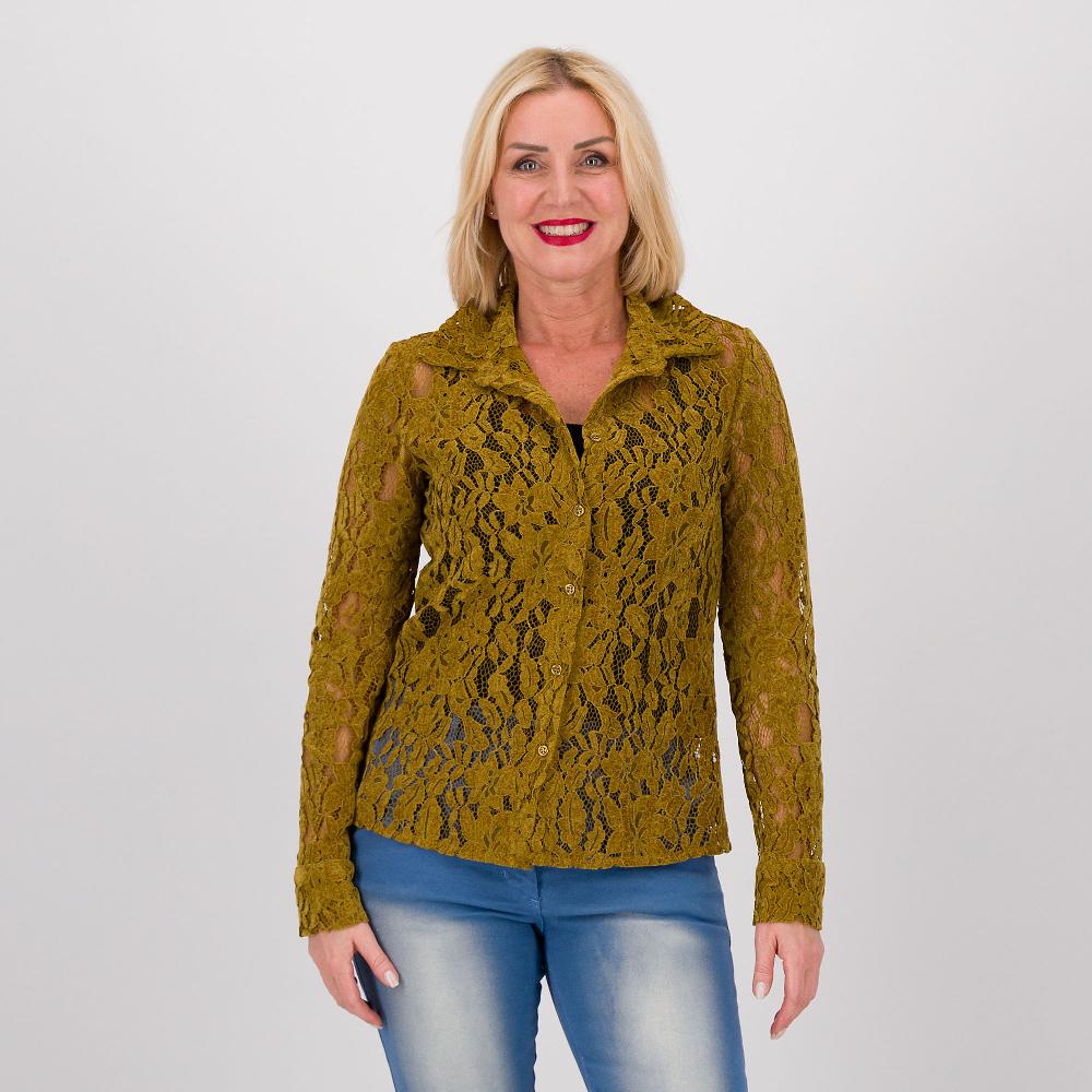 QVC Mood Atelier Camicia in pizzo effetto velluto con bottoni ricoperti