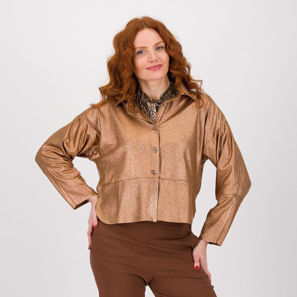 QVC Mood Atelier Camicia in tessuto scamosciato lamé a maniche lunghe