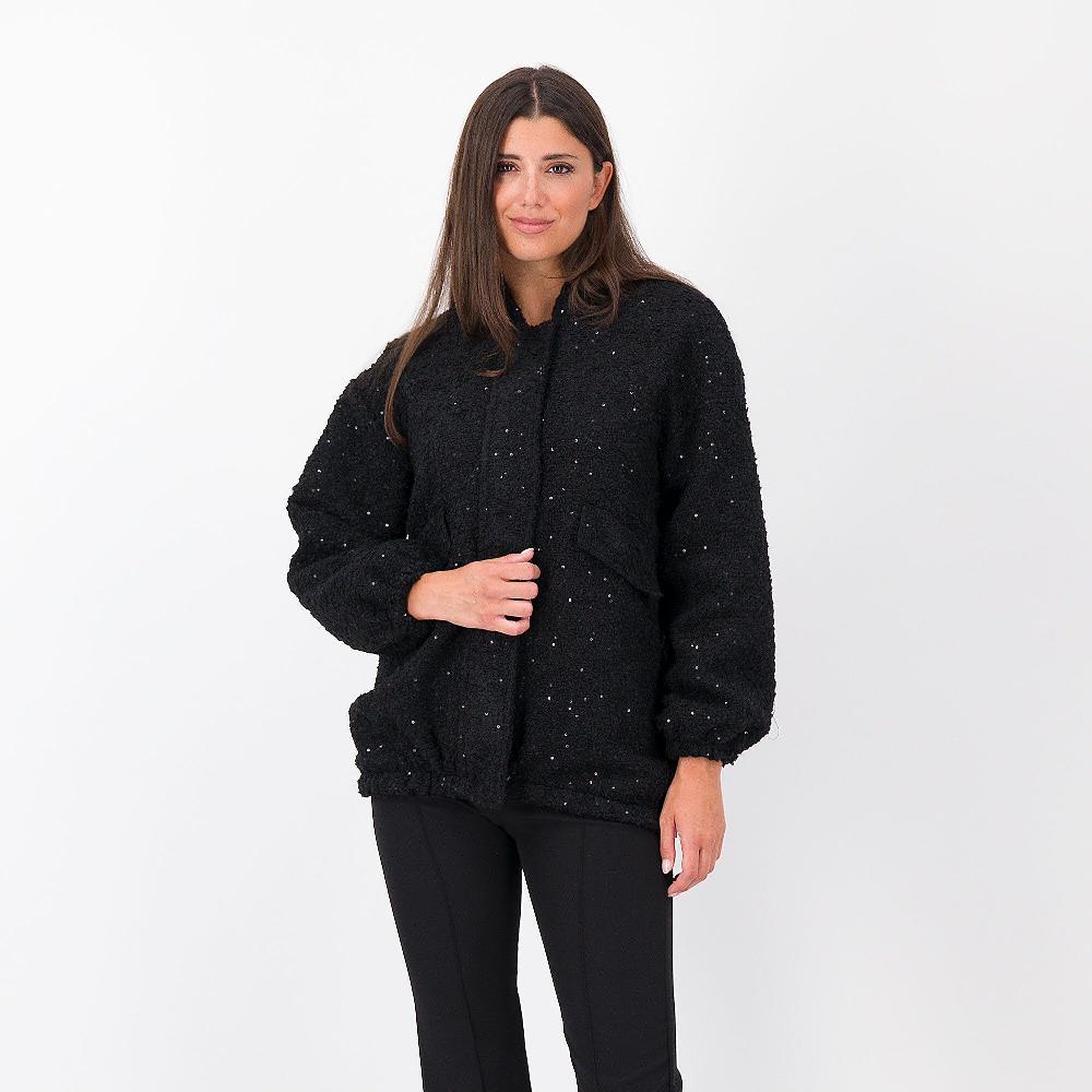 QVC Mood Atelier Giaccone lungo in tessuto bouclé con paillettes