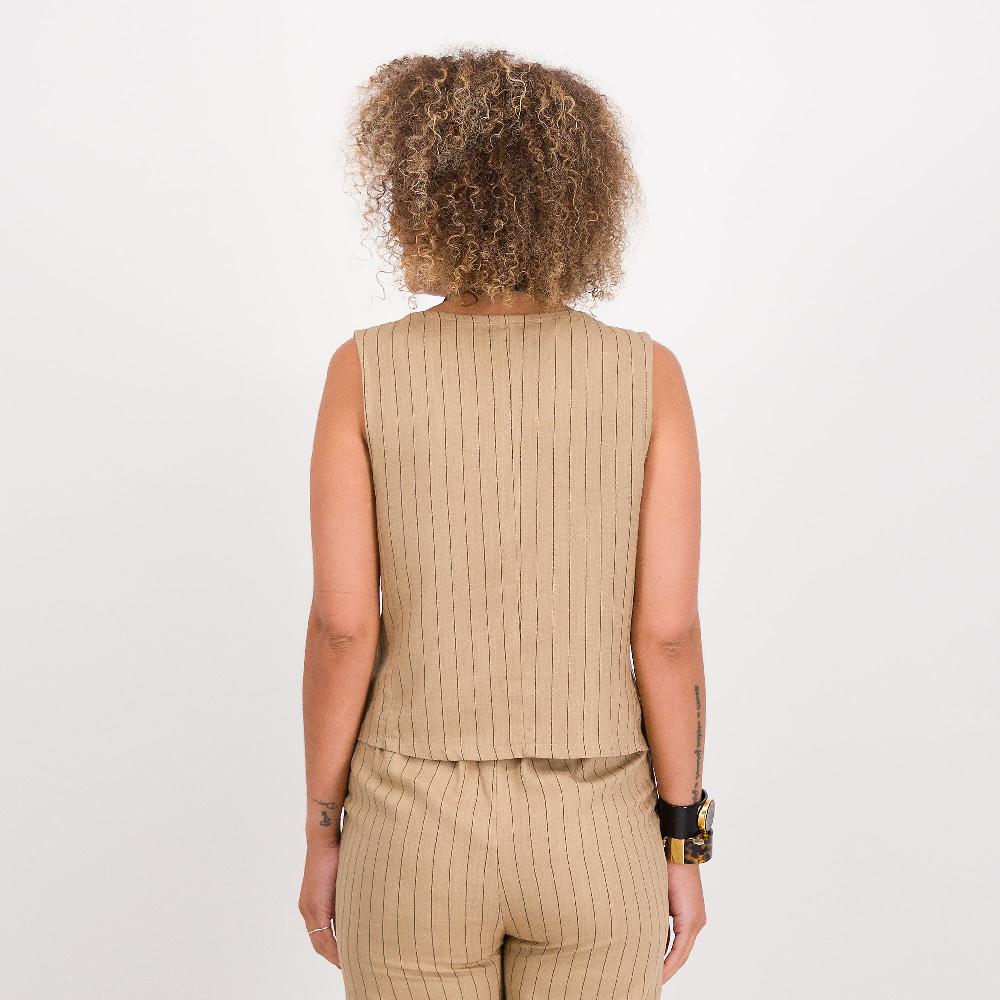 QVC Mood Atelier Gilet In Lino Gessato Con Scollo A V E Bottoni