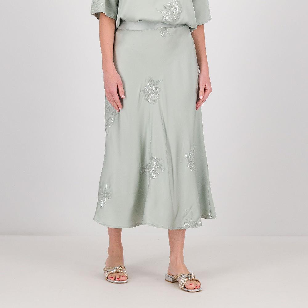 QVC Mood Atelier Gonna longuette midi in raso con ricamo