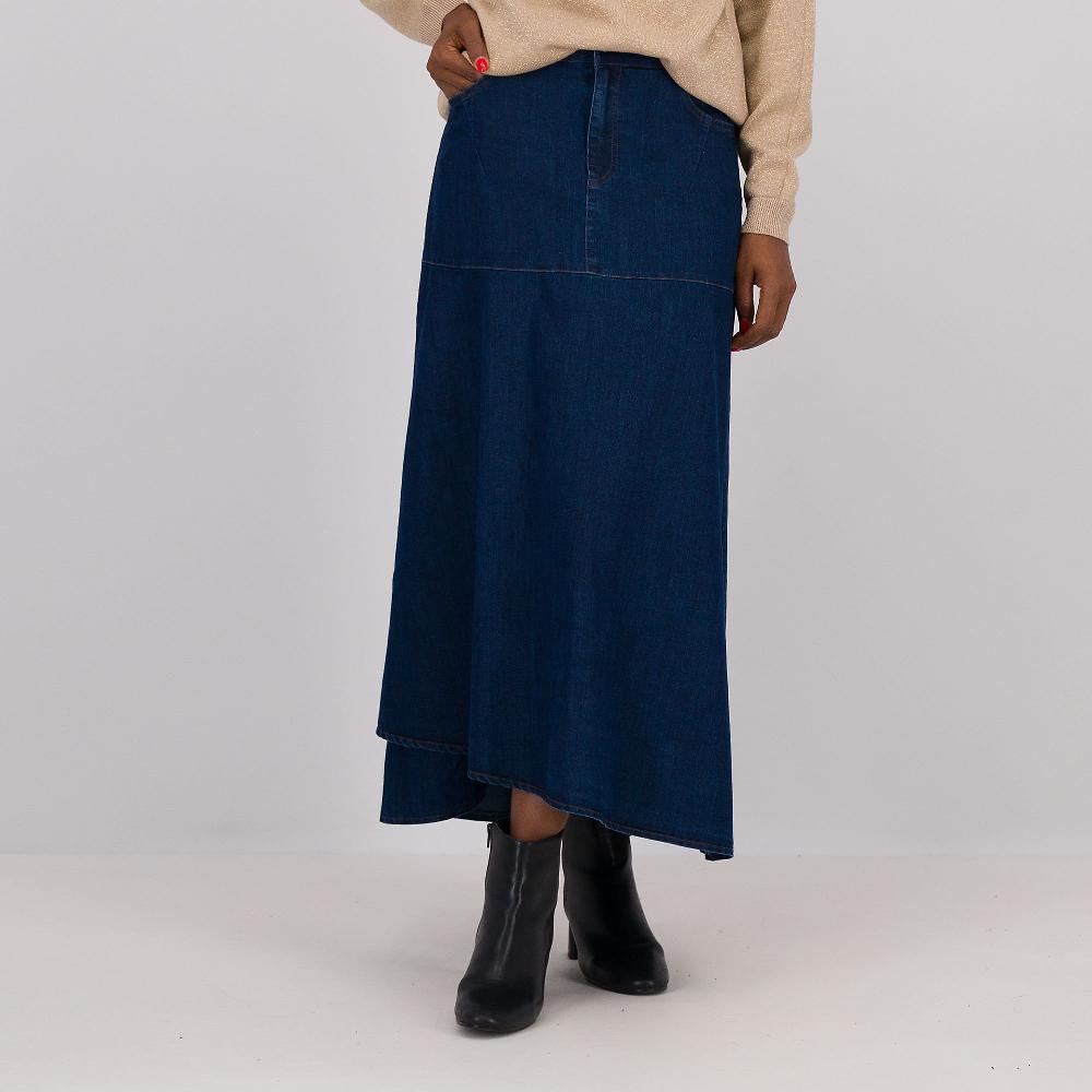 QVC Mood Atelier Gonna lunga in jeans con fondo asimmetrico