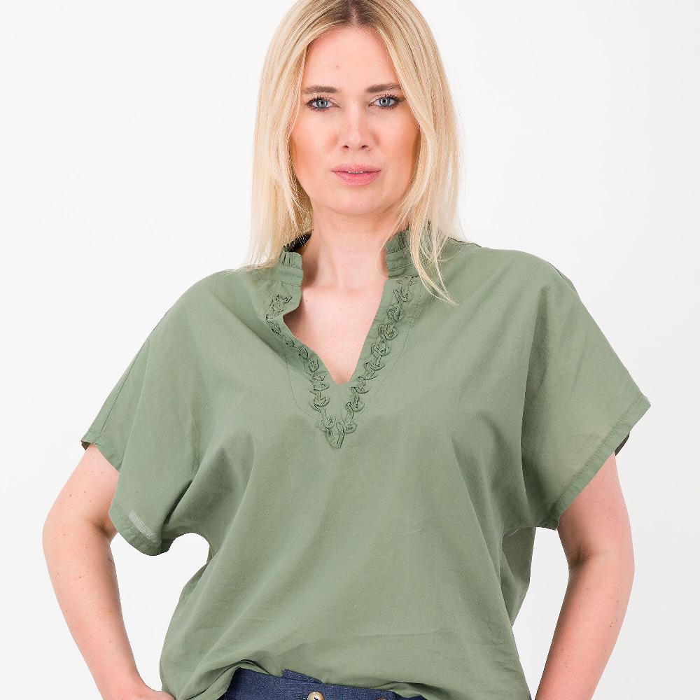 QVC Mood Atelier Maglia In Mussola Di Cotone Con Ricamo Allo Scollo