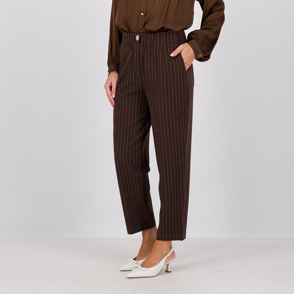 QVC Mood Atelier Pantaloni a carota gessati con elastico in vita