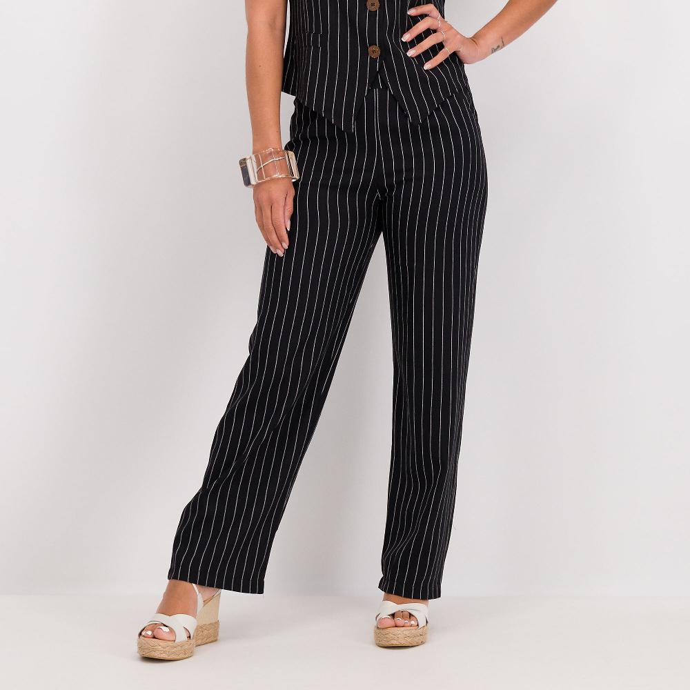 QVC Mood Atelier Pantaloni ampi in viscosa e lino gessati