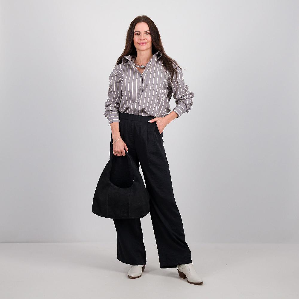 QVC Mood Atelier Pantaloni Ampi Twill Misto Viscosa Effetto Cangiante Made In Italy