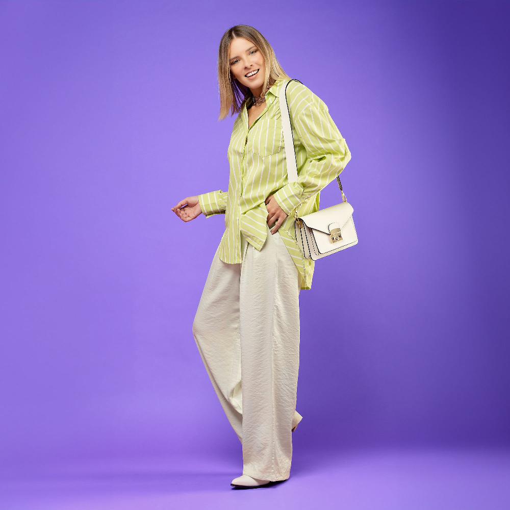 QVC Mood Atelier Pantaloni ampi Twill misto viscosa effetto cangiante Made in Italy