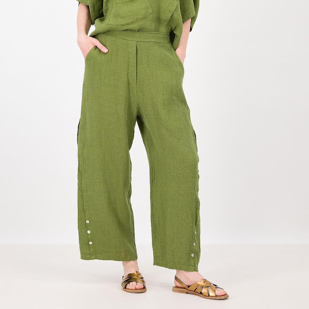 QVC Mood Atelier Pantaloni balloon cropped 100% lino con bottoni