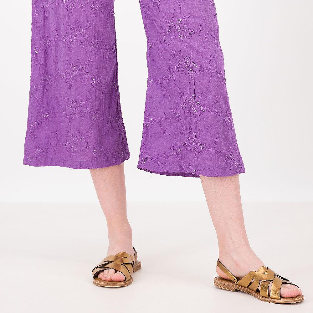 QVC Mood Atelier Pantaloni Cropped In Cotone Ricamato Con Pailettes Made In Italy