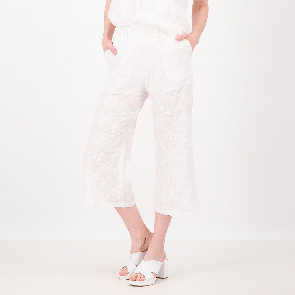 QVC Mood Atelier Pantaloni cropped in cotone ricamato con pailettes Made in Italy