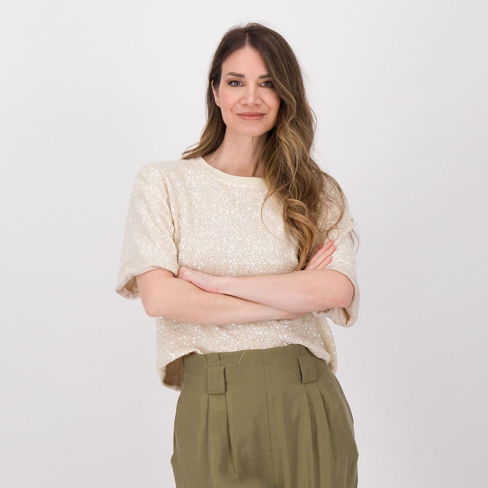 QVC Mood Atelier T-shirt in tulle con ricamo in paillette