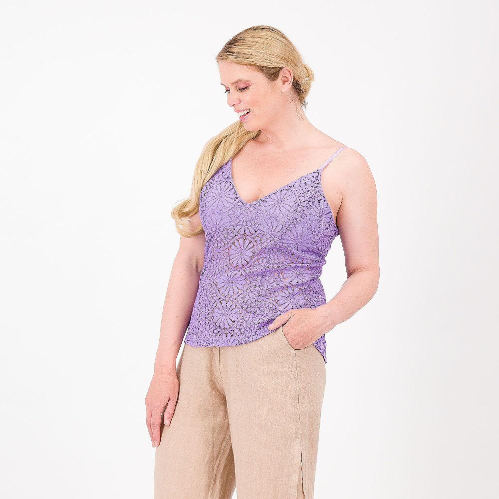 QVC Mood Atelier Top in pizzo effetto croquet e jersey di viscosa