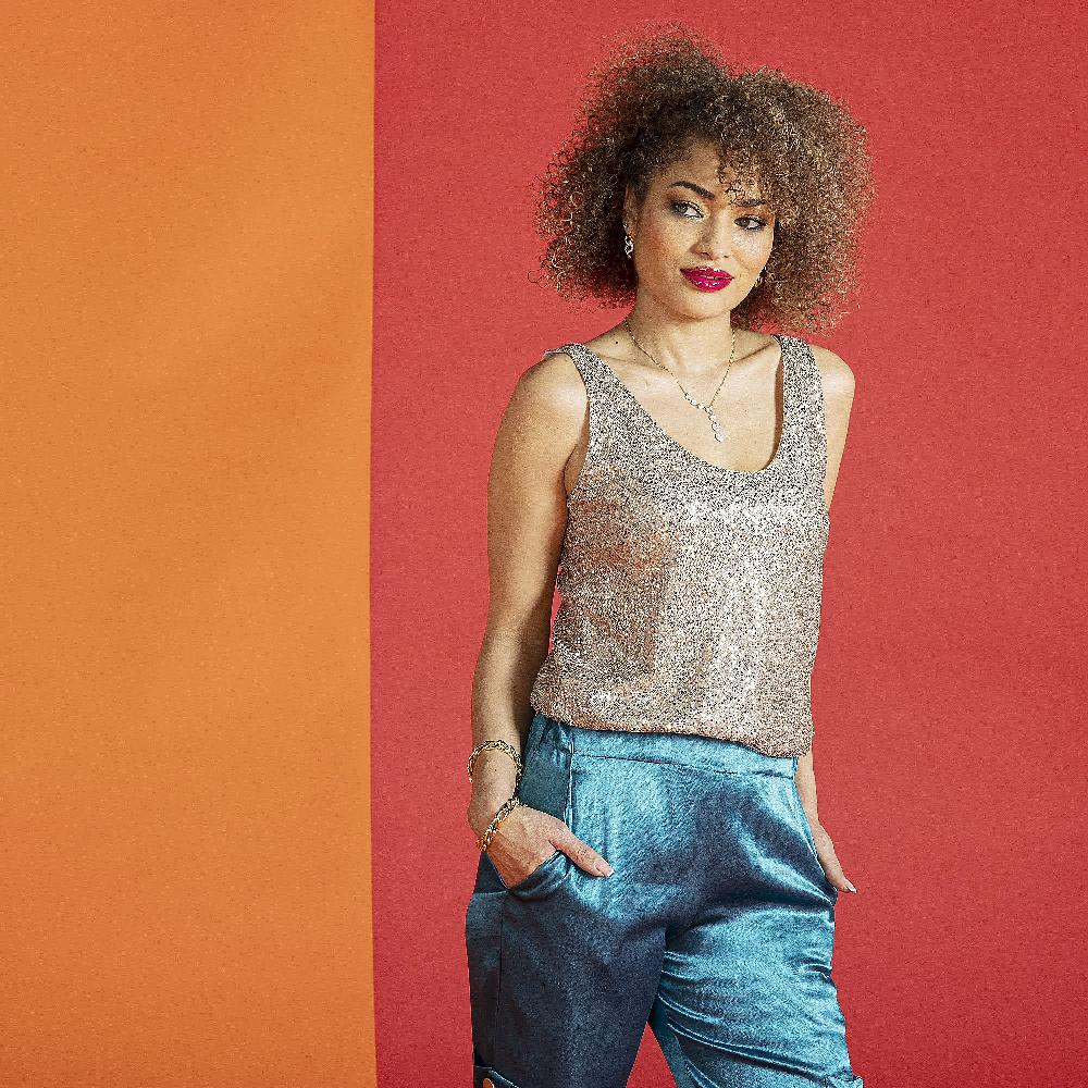 QVC Mood Atelier Top Scollo Tondo In Paillettes E Fodera In Jersey Made In Italy