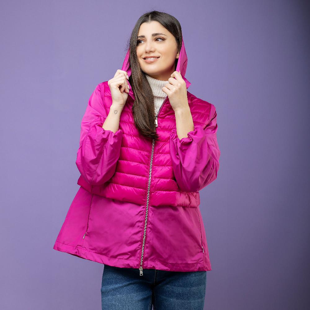 QVC Neropale Giacca Con Cappuccio Effetto Doppio Con Tessuto Nylon E Tessuto Trapuntato
