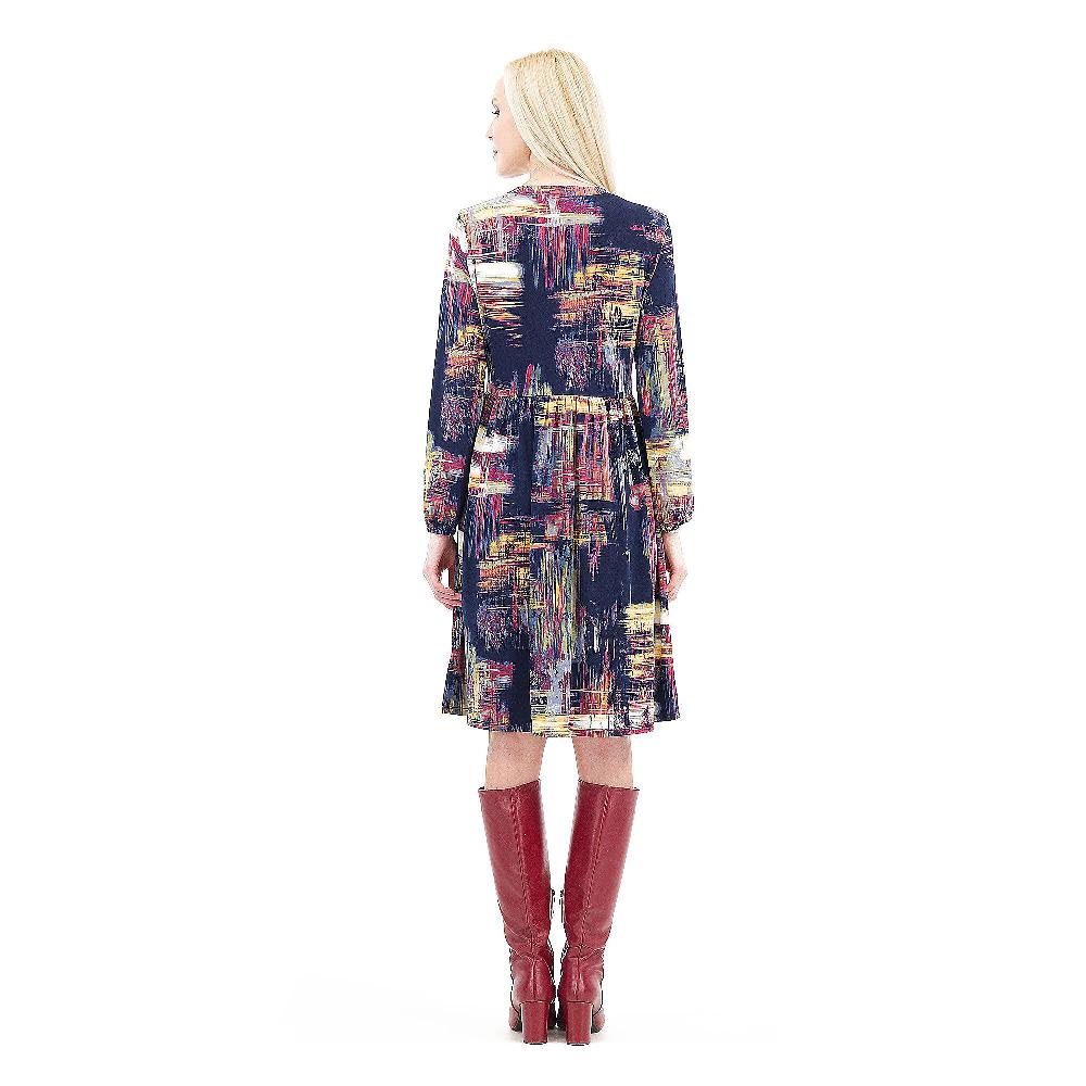 QVC Nina Leonard Abito Fantasia In Jersey Stretch Collo A Listino Gonna Ampia