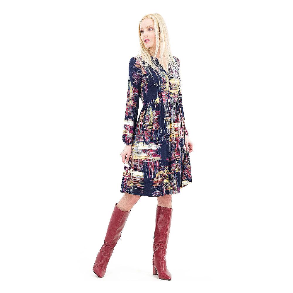 QVC Nina Leonard Abito fantasia in jersey stretch Collo a listino Gonna ampia