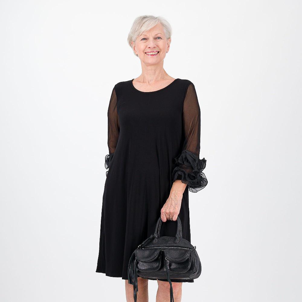 QVC Nina Leonard Abito In Jersey Con Maniche In Tulle E Volant