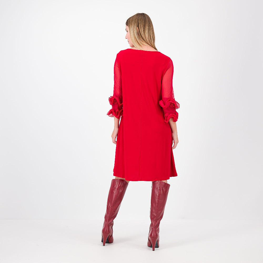 QVC Nina Leonard Abito In Jersey Con Maniche In Tulle E Volant