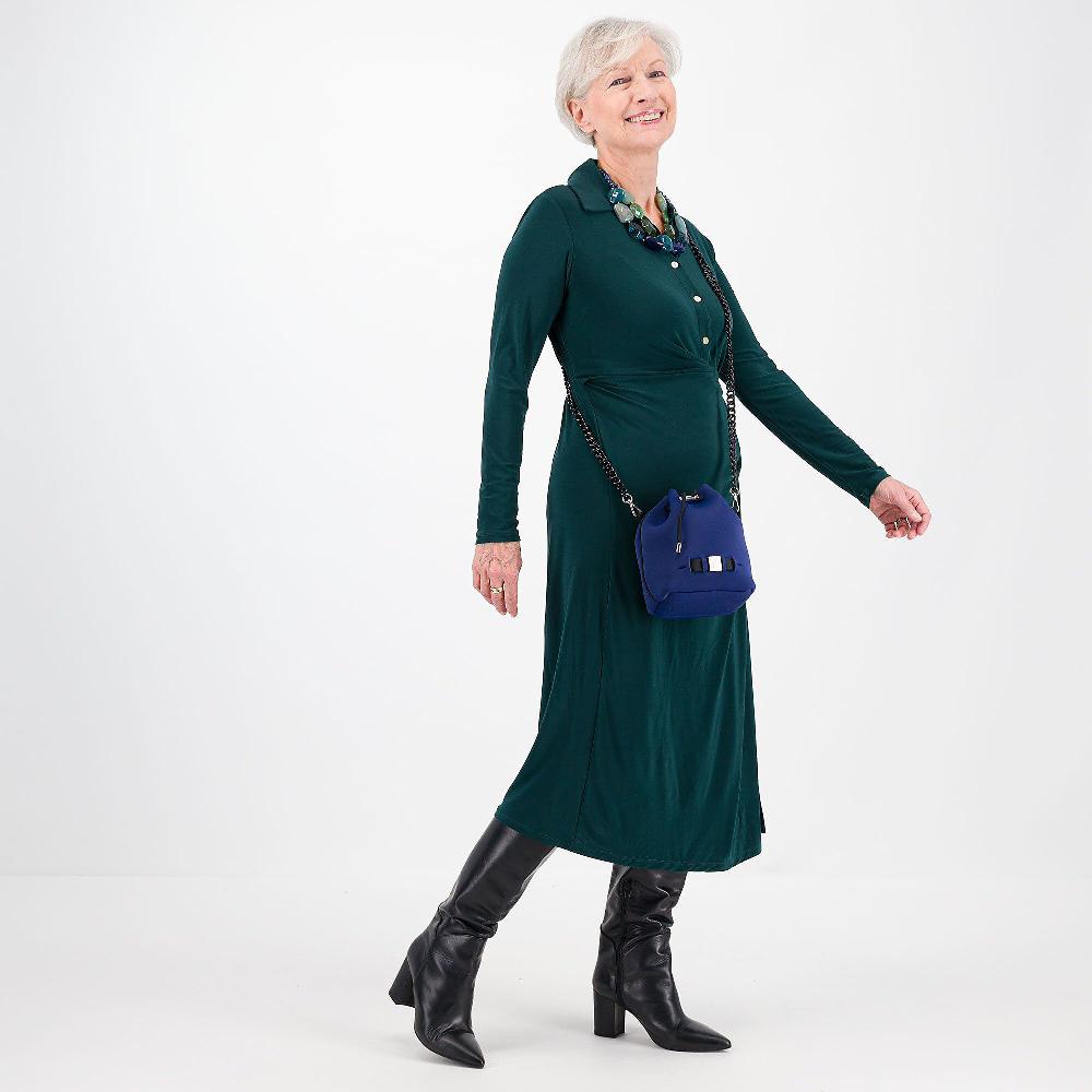 QVC Nina Leonard Abito Lungo In Jersey Con Colletto E Drappeggio