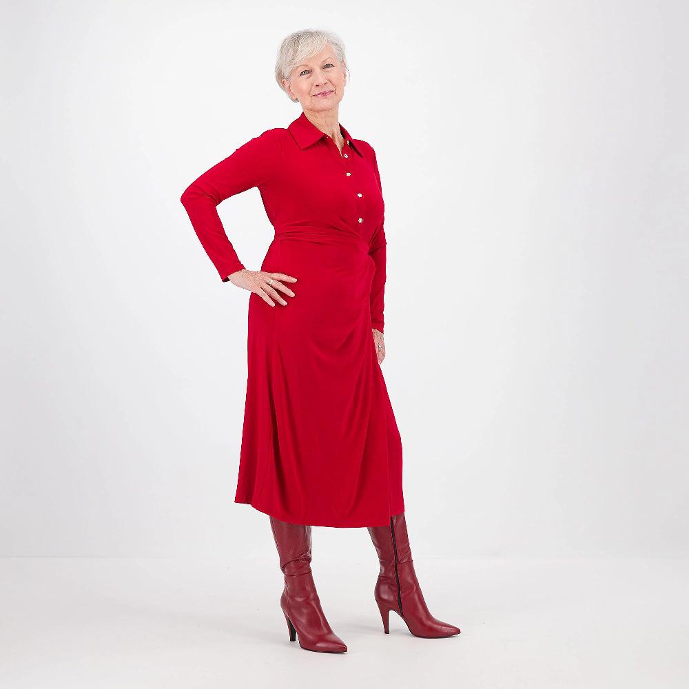 QVC Nina Leonard Abito Lungo In Jersey Con Colletto E Drappeggio