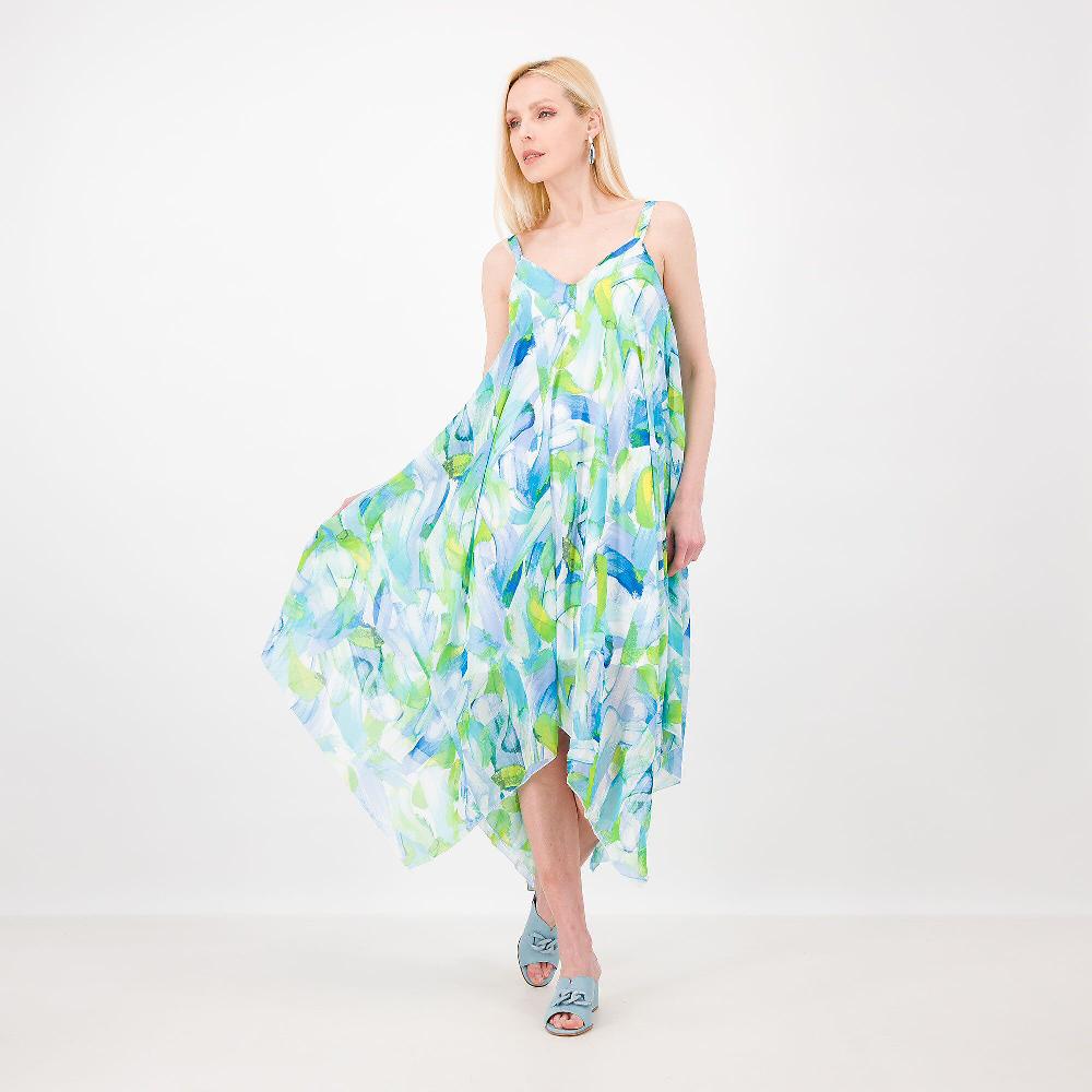 QVC Nina Leonard Abito Lungo Smanicato In Chiffon Fantasia