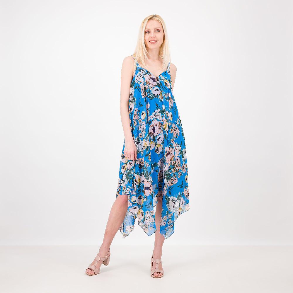 QVC Nina Leonard Abito lungo smanicato in chiffon fantasia