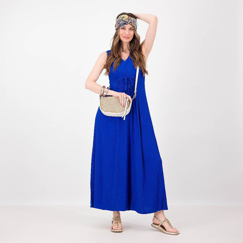 QVC Nina Leonard Abito Lungo Smanicato In Tessuto Crespo Con Viscosa Coulisse In Vita