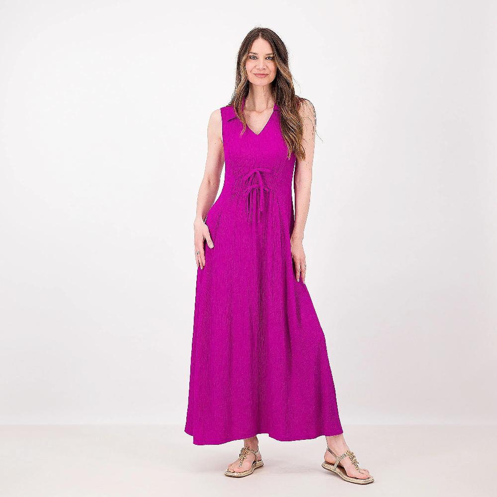QVC Nina Leonard Abito lungo smanicato in tessuto crespo con viscosa Coulisse in vita