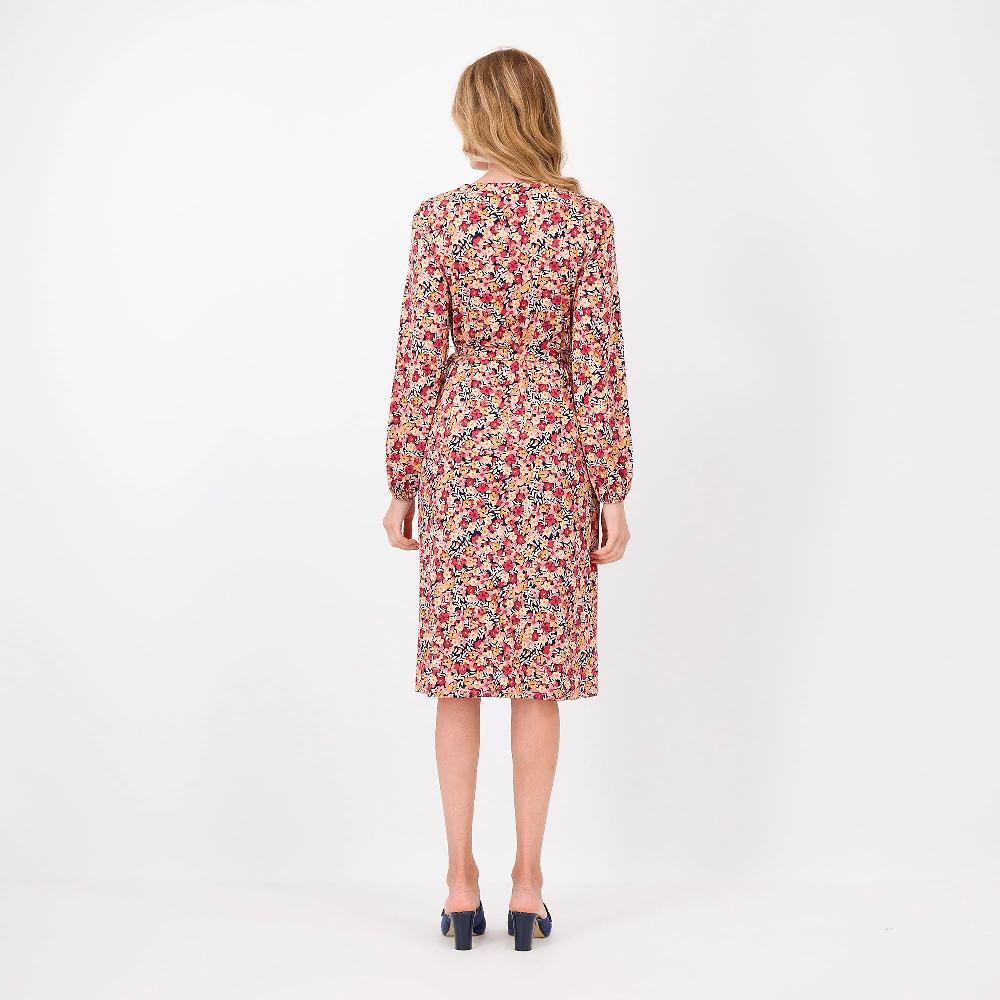 QVC Nina Leonard Abito Midi In Jersey Opaco Fantasia E Manica Baloon