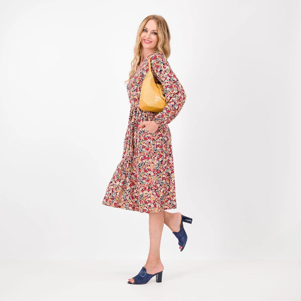 QVC Nina Leonard Abito Midi In Jersey Opaco Fantasia E Manica Baloon