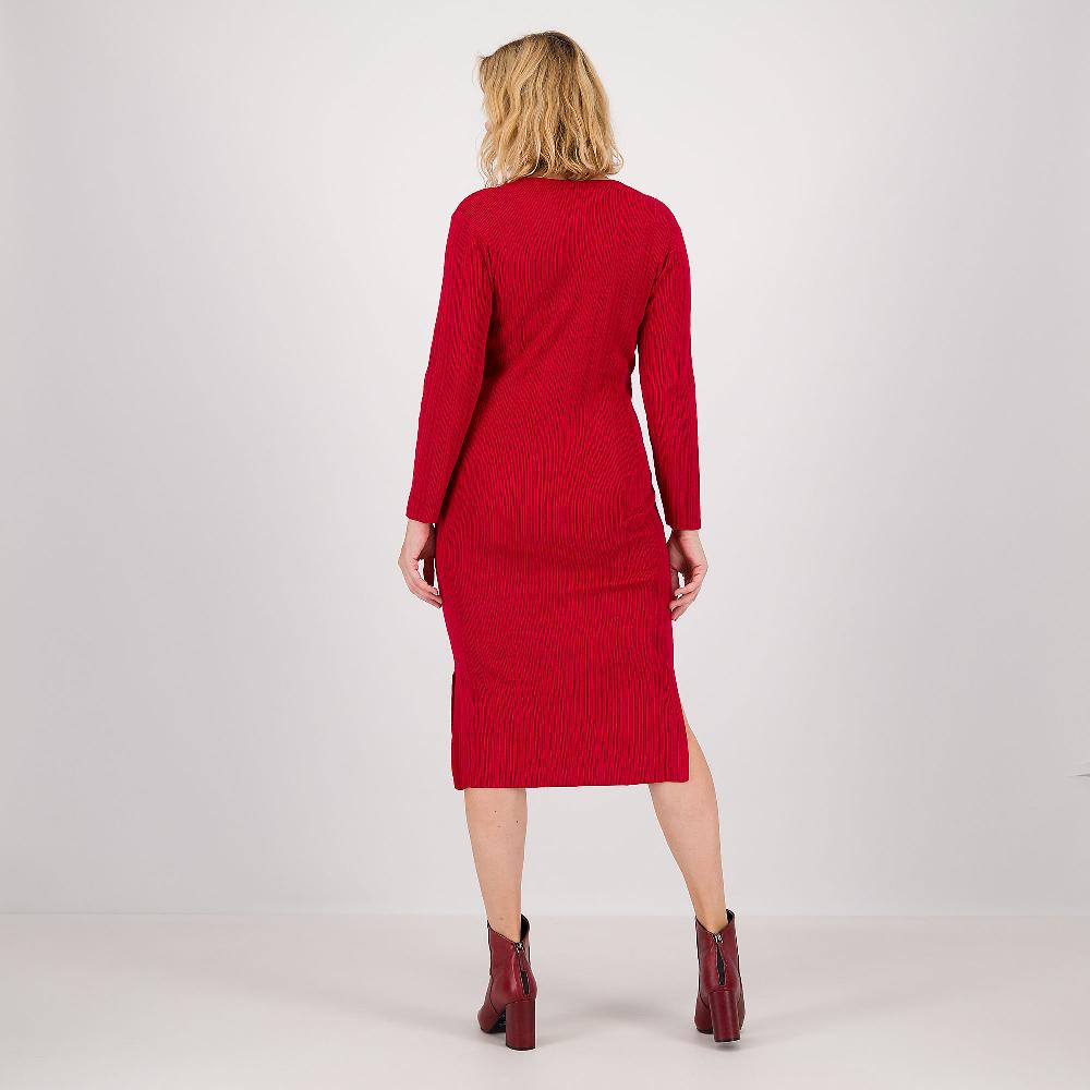 QVC Nina Leonard Abito Midi In Maglia A Costine Con Maniche Lunghe