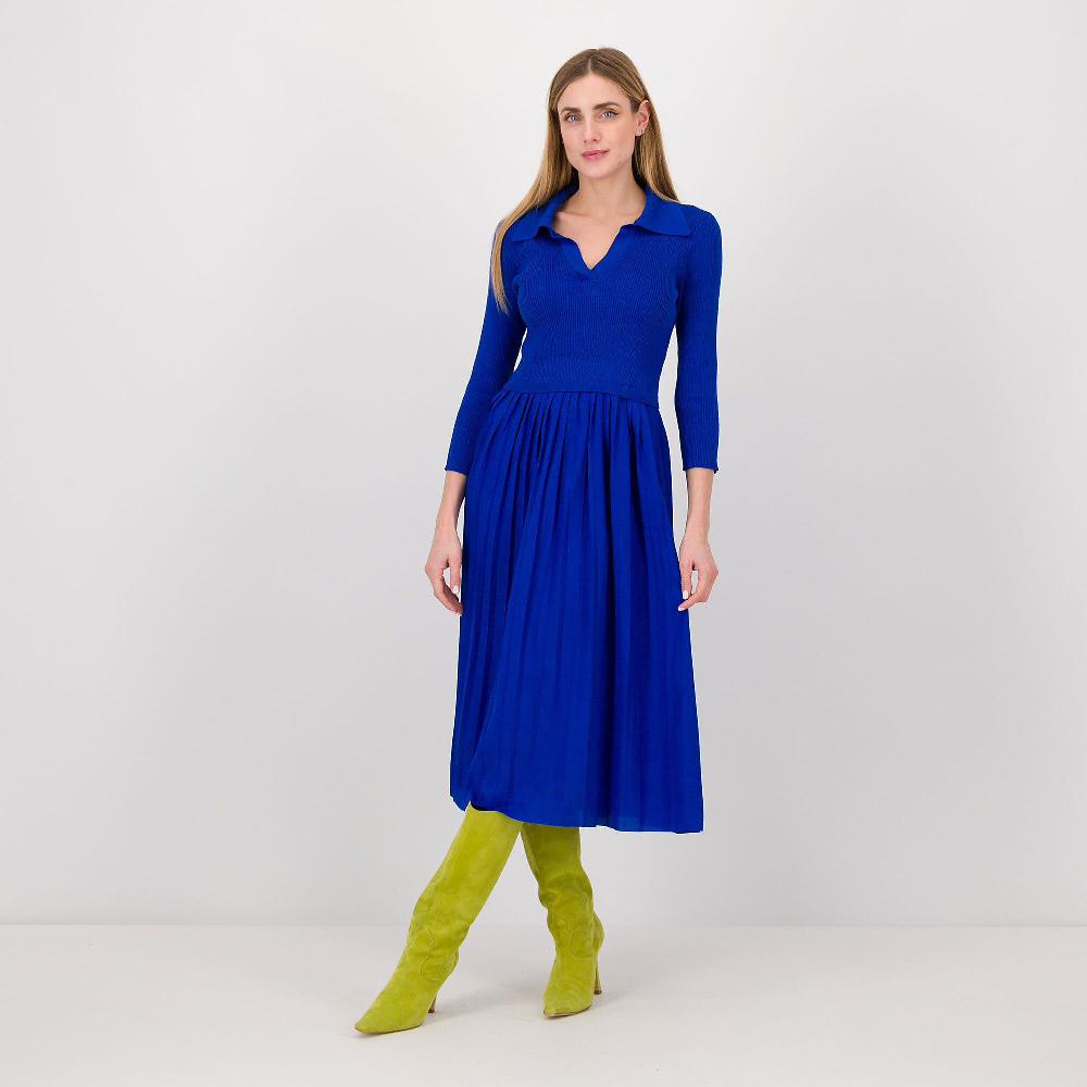 QVC Nina Leonard Abito midi scollato a V con gonna plissé