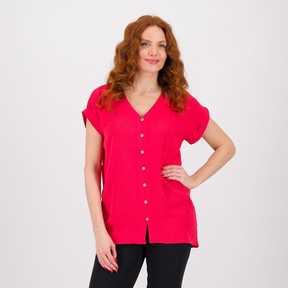 QVC Nina Leonard Blusa a maniche corte con bottoni decorativi