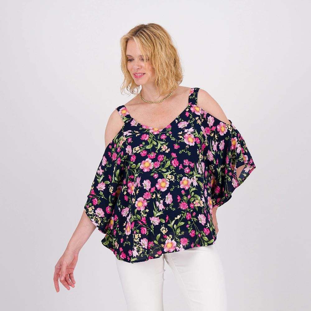 QVC Nina Leonard Blusa A Poncho In Georgette Doppiata