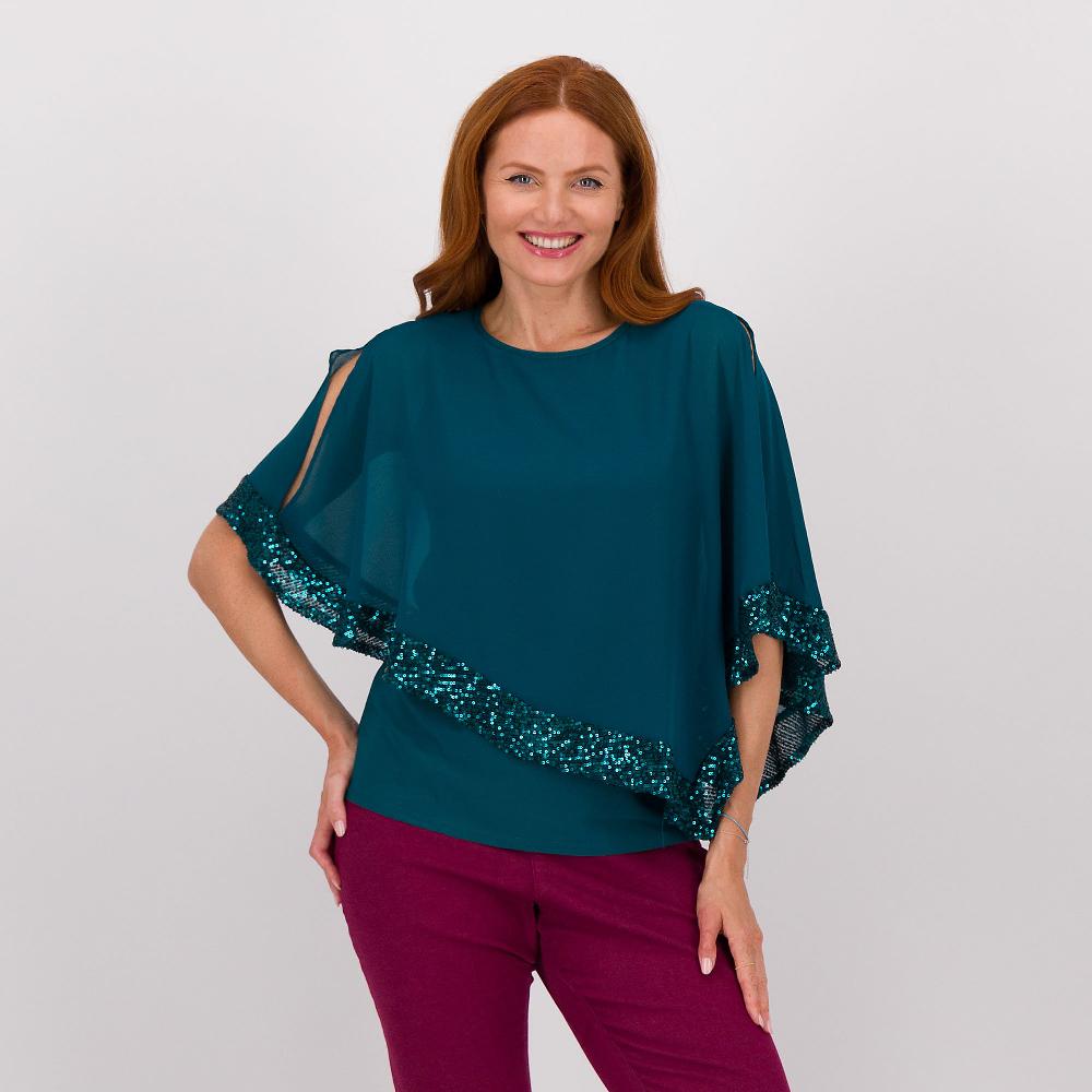 QVC Nina Leonard Blusa con pannello in chiffon e paillettes