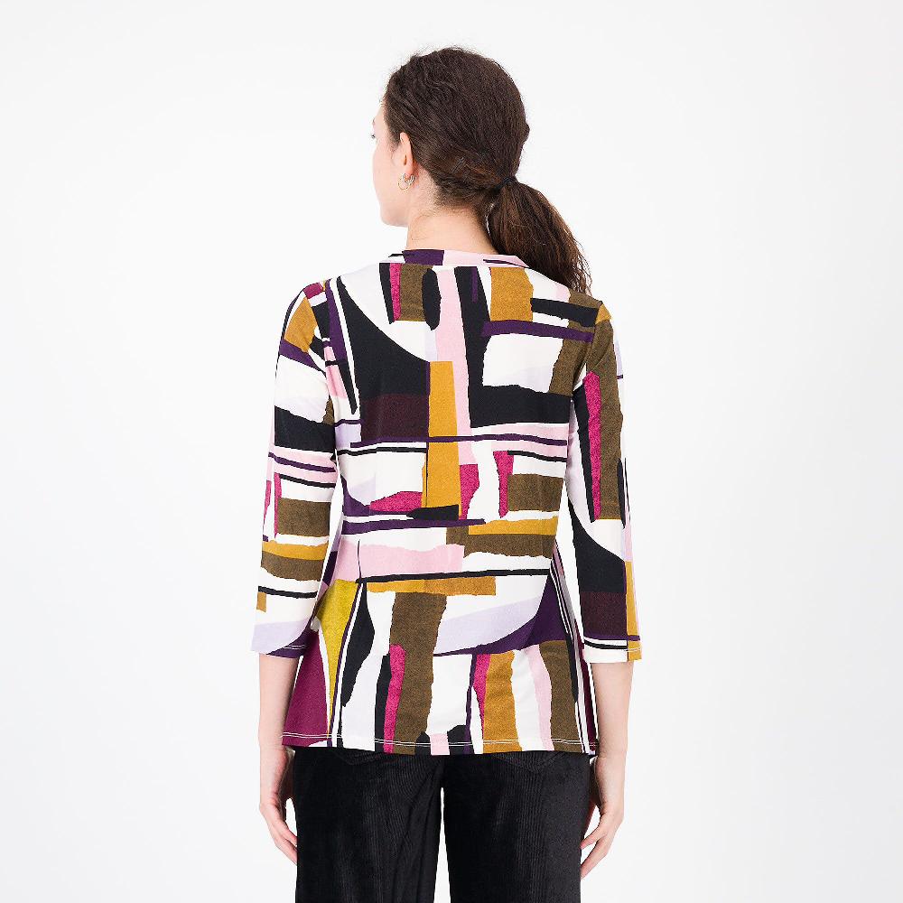 QVC Nina Leonard Blusa In Jersey Stampato Con Oblò Davanti