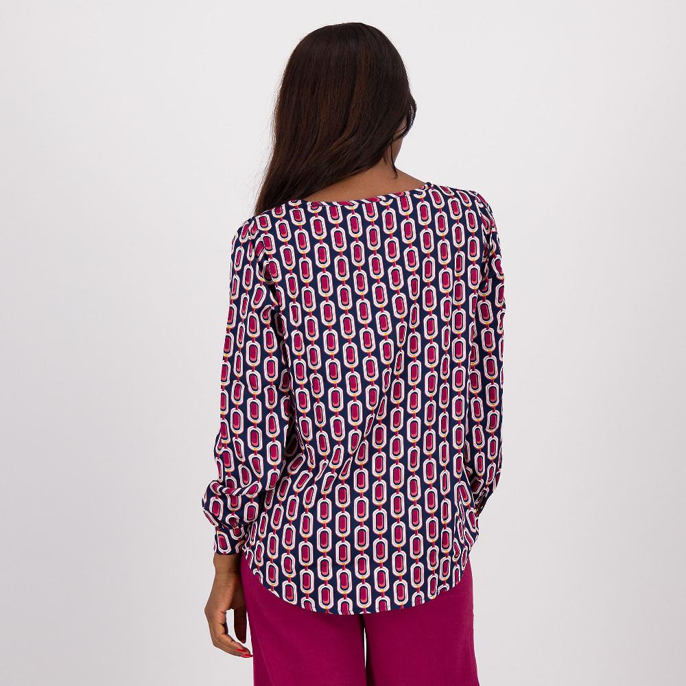 QVC Nina Leonard Blusa In Raso Martellato Fantasia Con Maniche Lunghe