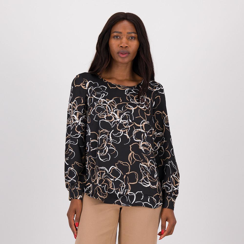 QVC Nina Leonard Blusa in raso martellato fantasia con maniche lunghe