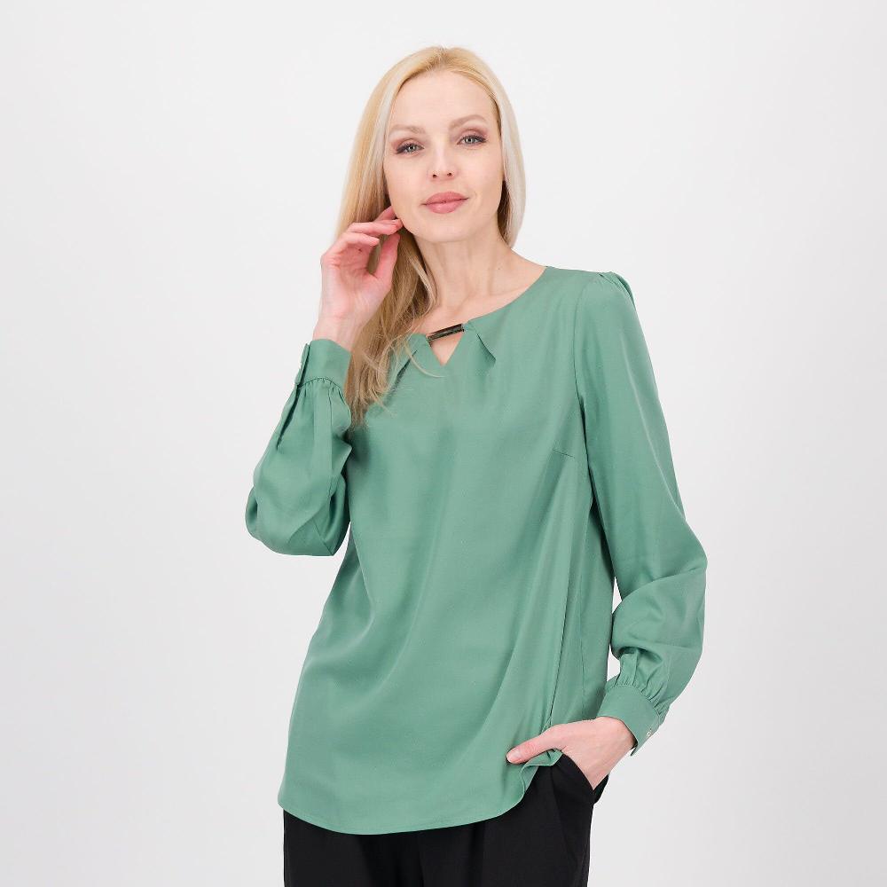 QVC Nina Leonard Blusa in raso stretch con manica lunga