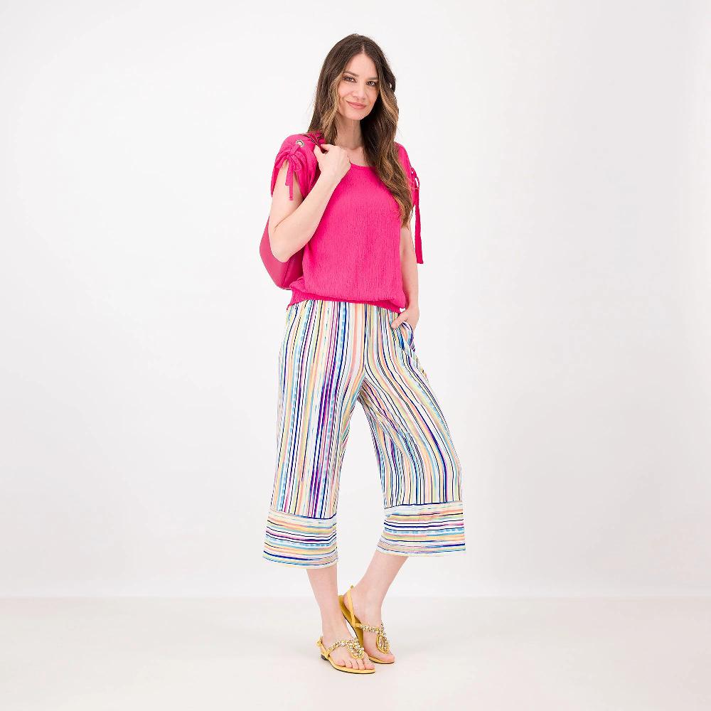QVC Nina Leonard Blusa In Tessuto Crespo Con Manica Corta Con Fiocco