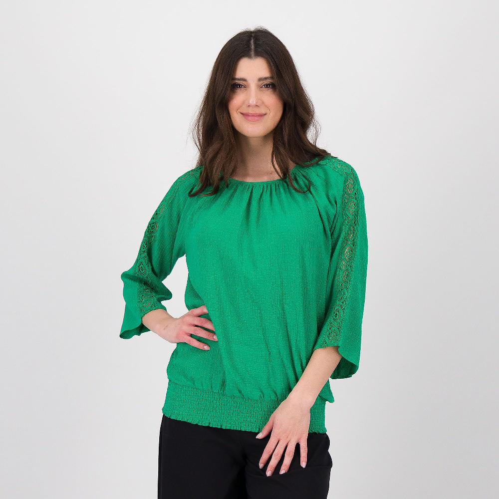 QVC Nina Leonard Blusa in tessuto smock con maniche 3/4