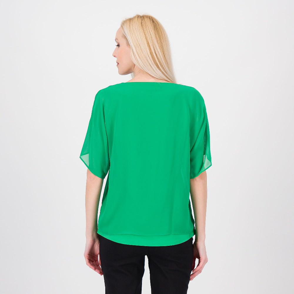 QVC Nina Leonard Blusa Scollo A V In Chiffon Foderata Con Canotta In Jersey Maniche A Chimono