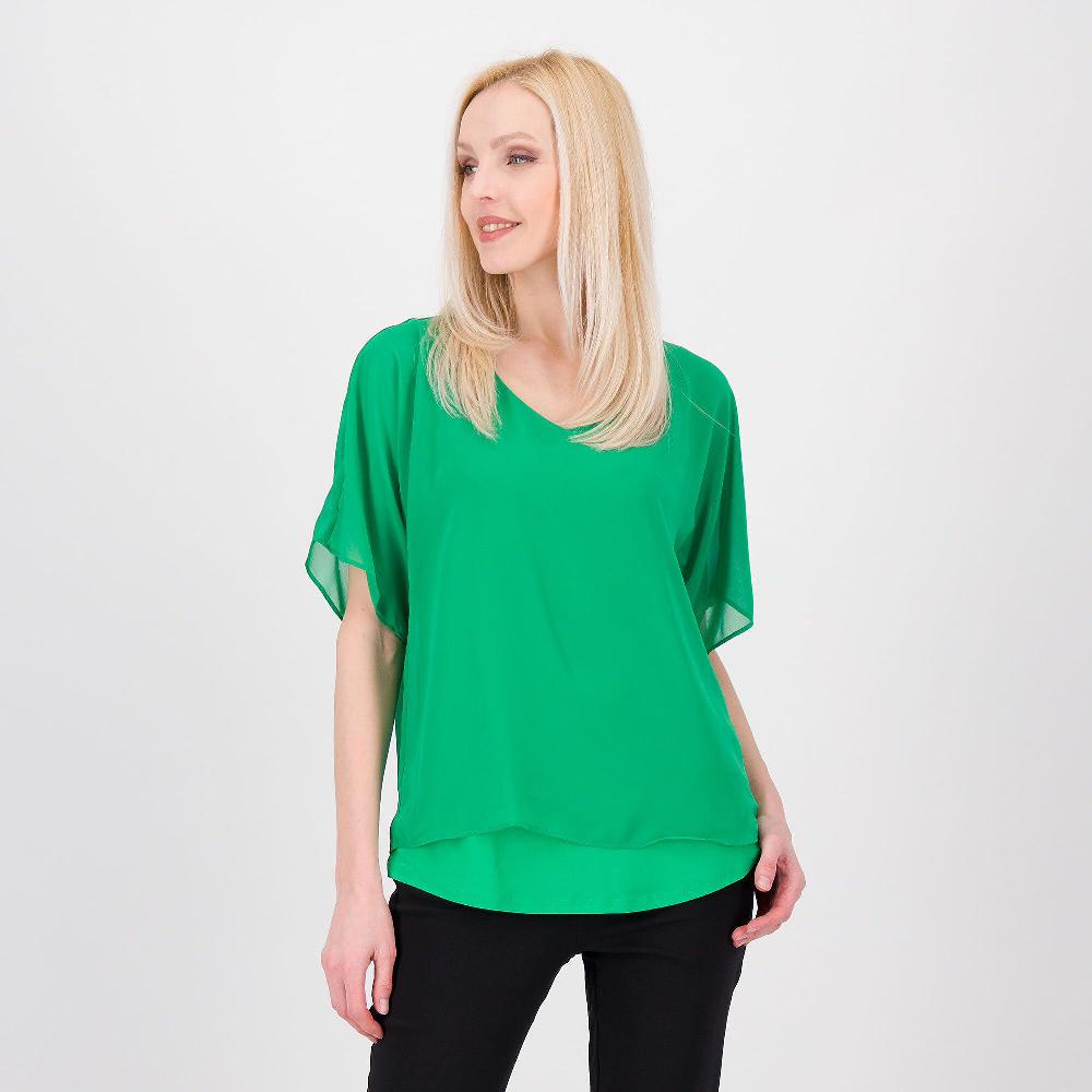 QVC Nina Leonard Blusa scollo a V in chiffon foderata con canotta in jersey Maniche a chimono