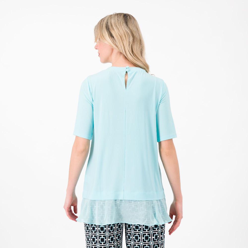 QVC Nina Leonard Blusa Tinta Unita Scollo Tondo Con Balza In Chiffon