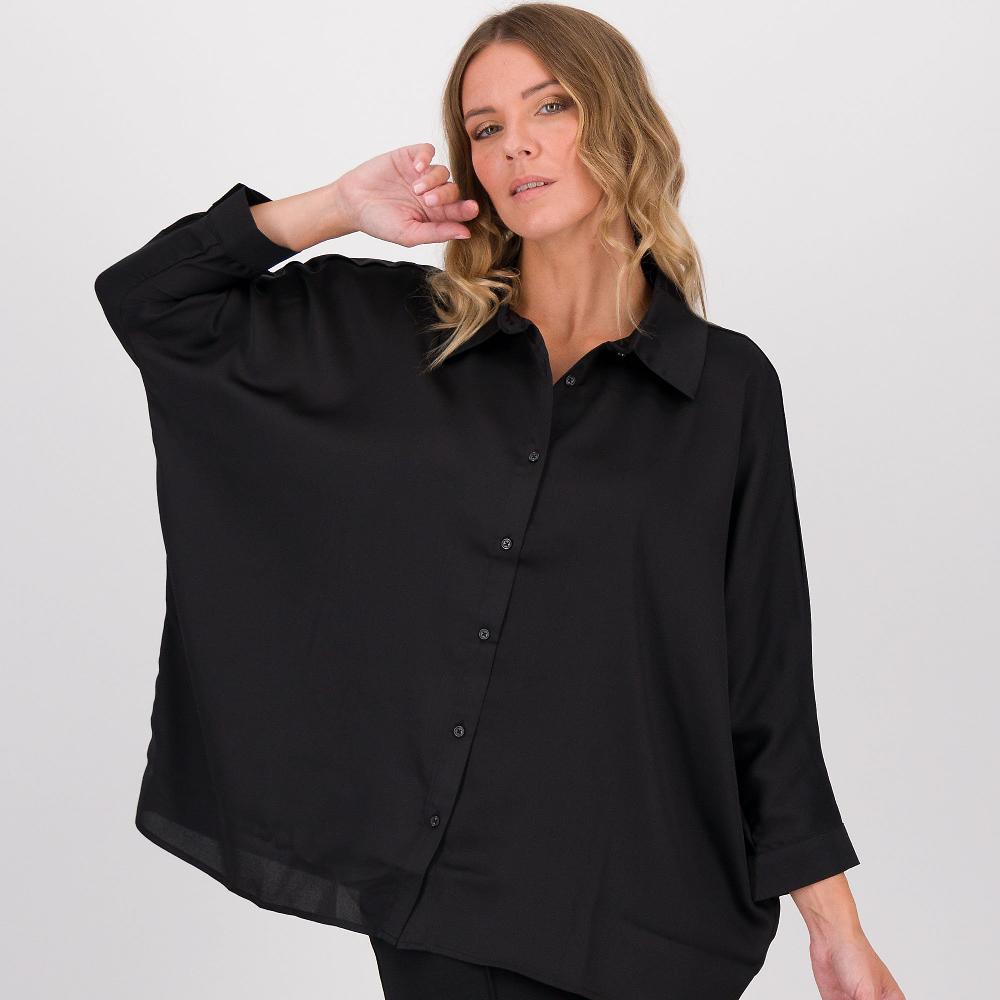 QVC Nina Leonard Camicia Ampia In Raso Tinta Unita Con Maniche 3/4