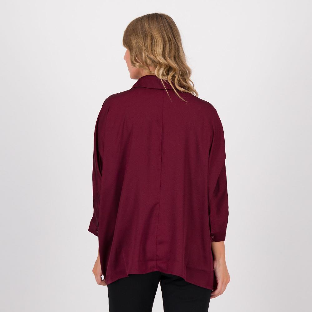 QVC Nina Leonard Camicia Ampia In Raso Tinta Unita Con Maniche 3/4