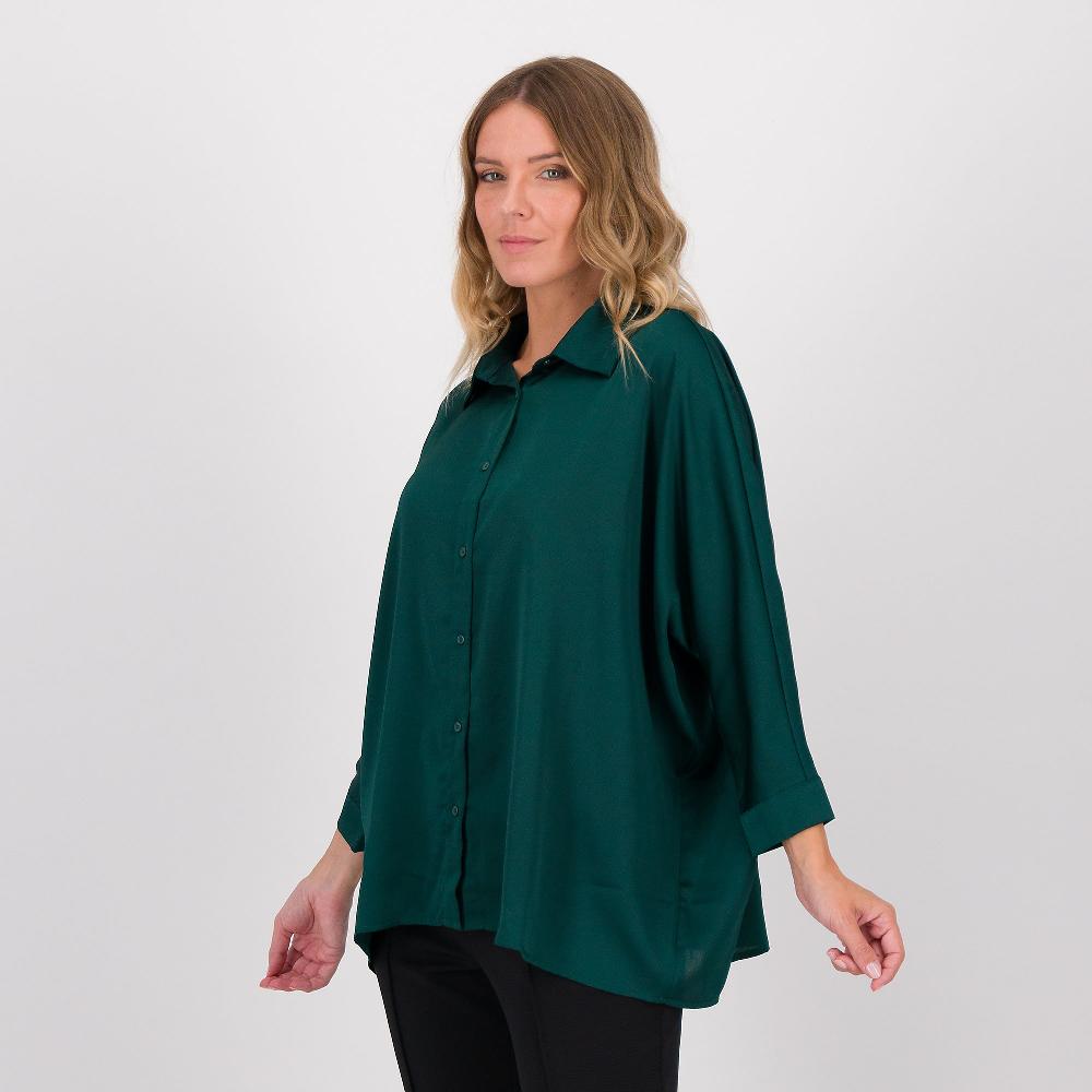 QVC Nina Leonard Camicia ampia in raso tinta unita con maniche 3/4